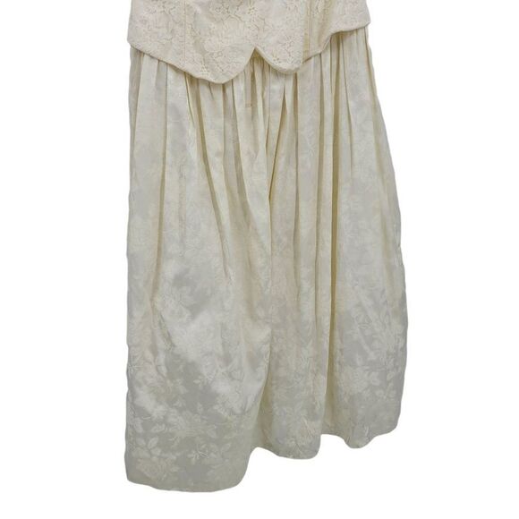 Vintage 80s Off Shoulder Full Maxi Dress M Vanilla Lace Bodice Prom Wedding - Picture 10 of 11